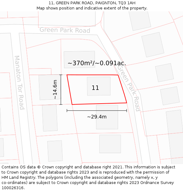 11, GREEN PARK ROAD, PAIGNTON, TQ3 1AH: Plot and title map