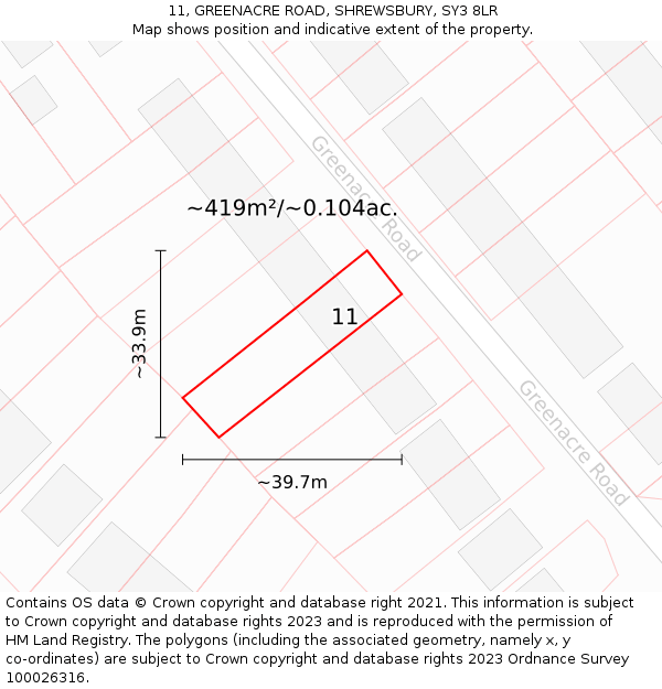 11, GREENACRE ROAD, SHREWSBURY, SY3 8LR: Plot and title map