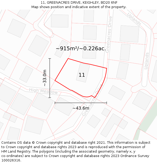11, GREENACRES DRIVE, KEIGHLEY, BD20 6NF: Plot and title map