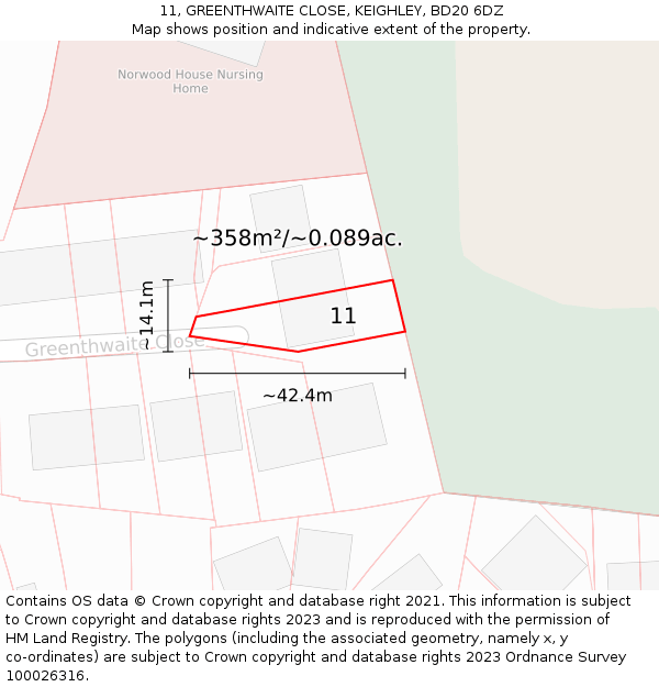 11, GREENTHWAITE CLOSE, KEIGHLEY, BD20 6DZ: Plot and title map