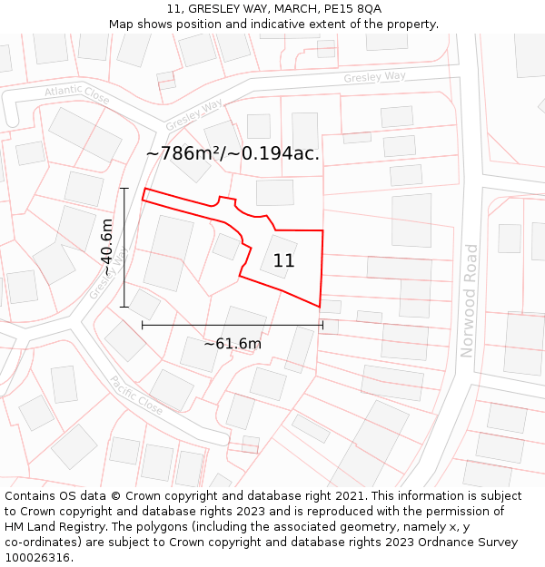 11, GRESLEY WAY, MARCH, PE15 8QA: Plot and title map