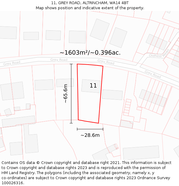 11, GREY ROAD, ALTRINCHAM, WA14 4BT: Plot and title map