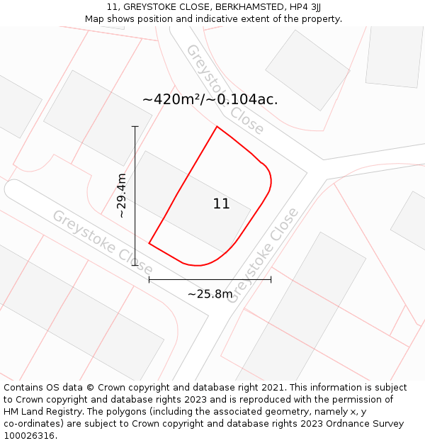 11, GREYSTOKE CLOSE, BERKHAMSTED, HP4 3JJ: Plot and title map