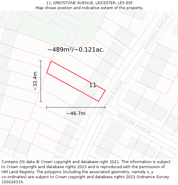 11, GREYSTONE AVENUE, LEICESTER, LE5 6SF: Plot and title map