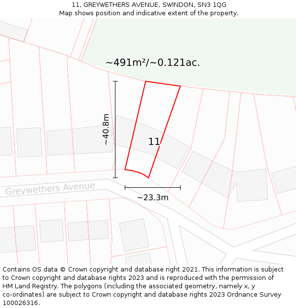 11, GREYWETHERS AVENUE, SWINDON, SN3 1QG: Plot and title map