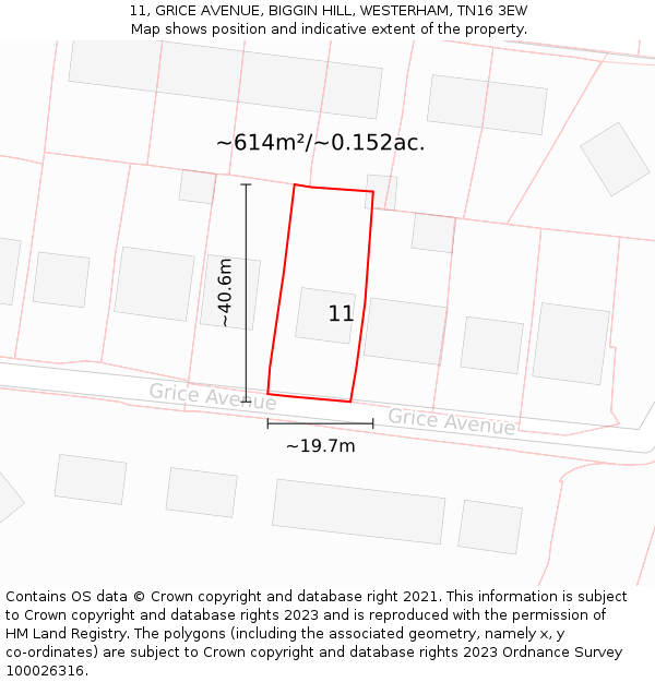 11, GRICE AVENUE, BIGGIN HILL, WESTERHAM, TN16 3EW: Plot and title map
