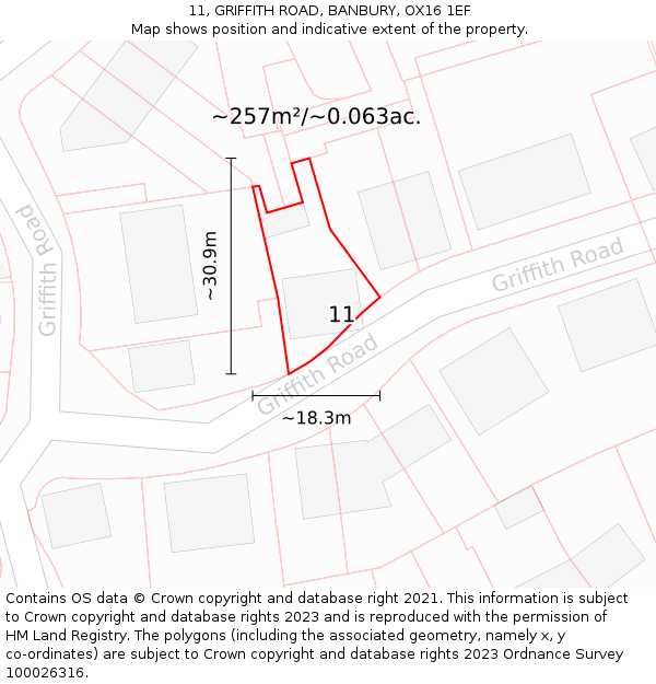 11, GRIFFITH ROAD, BANBURY, OX16 1EF: Plot and title map