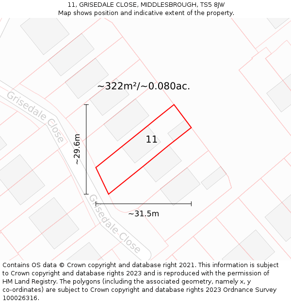 11, GRISEDALE CLOSE, MIDDLESBROUGH, TS5 8JW: Plot and title map