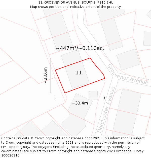 11, GROSVENOR AVENUE, BOURNE, PE10 9HU: Plot and title map
