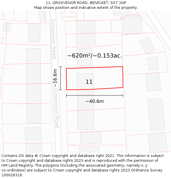 11, GROSVENOR ROAD, BENFLEET, SS7 1NP: Plot and title map