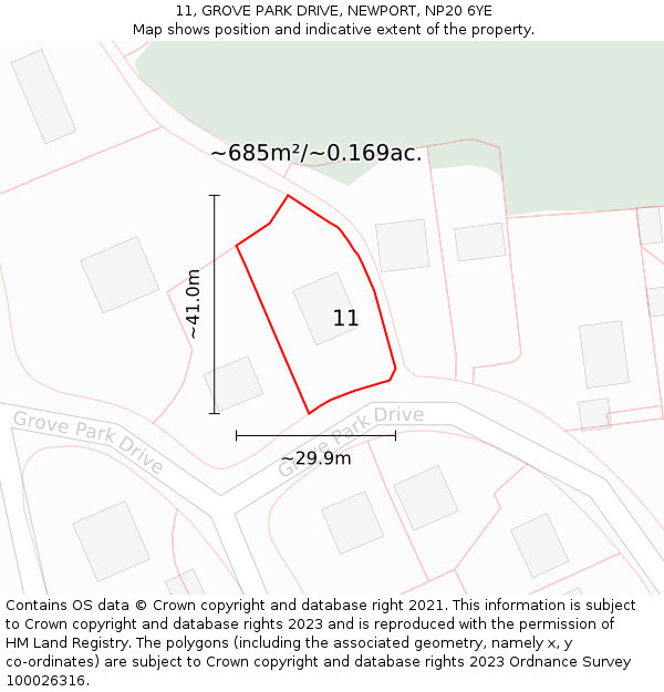 11, GROVE PARK DRIVE, NEWPORT, NP20 6YE: Plot and title map