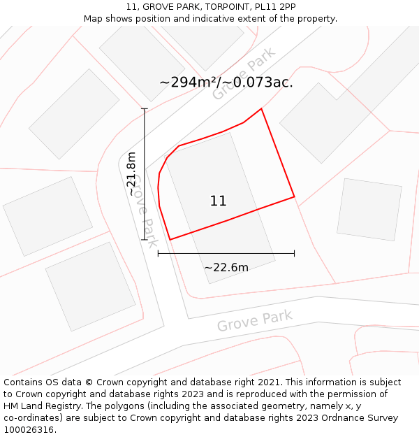 11, GROVE PARK, TORPOINT, PL11 2PP: Plot and title map