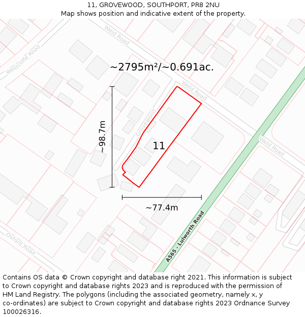 11, GROVEWOOD, SOUTHPORT, PR8 2NU: Plot and title map