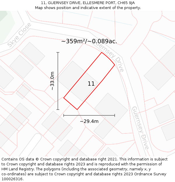 11, GUERNSEY DRIVE, ELLESMERE PORT, CH65 9JA: Plot and title map