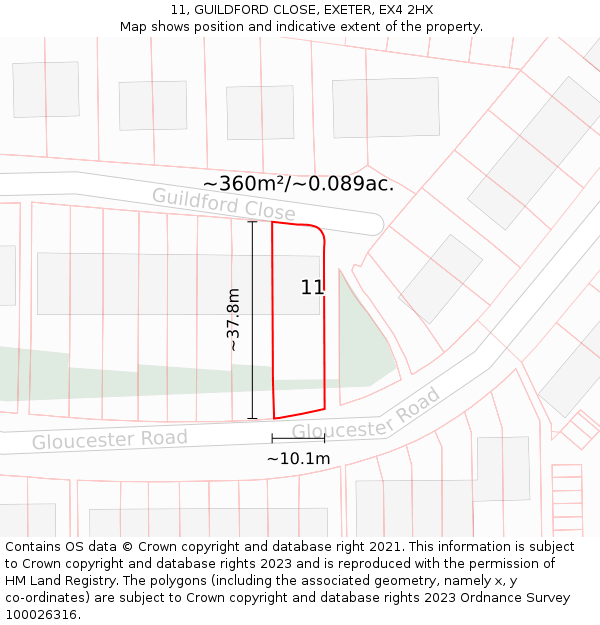 11, GUILDFORD CLOSE, EXETER, EX4 2HX: Plot and title map