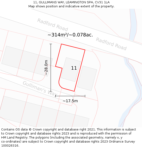 11, GULLIMANS WAY, LEAMINGTON SPA, CV31 1LA: Plot and title map