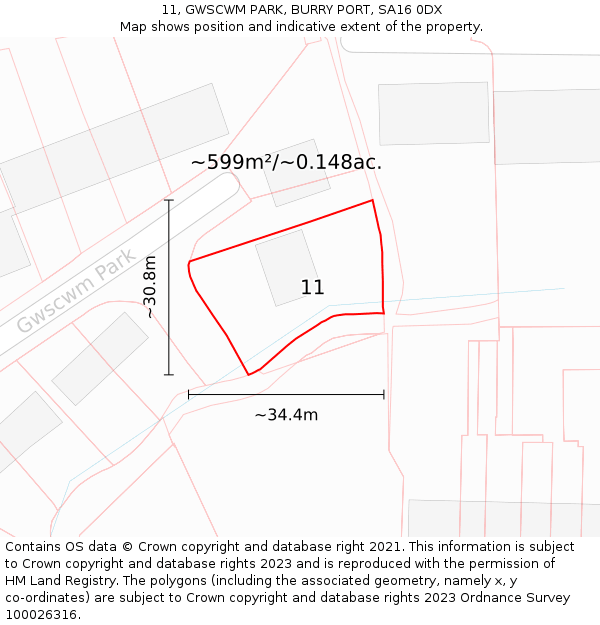 11, GWSCWM PARK, BURRY PORT, SA16 0DX: Plot and title map