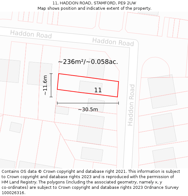 11, HADDON ROAD, STAMFORD, PE9 2UW: Plot and title map