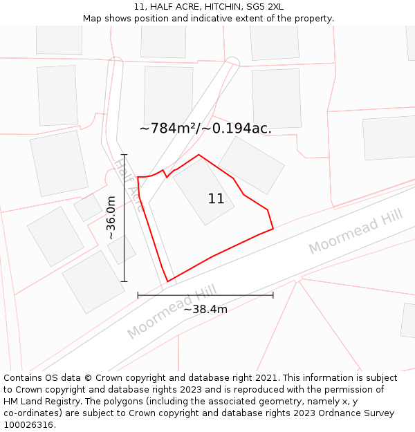 11, HALF ACRE, HITCHIN, SG5 2XL: Plot and title map