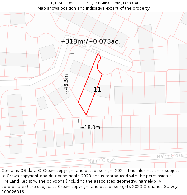 11, HALL DALE CLOSE, BIRMINGHAM, B28 0XH: Plot and title map