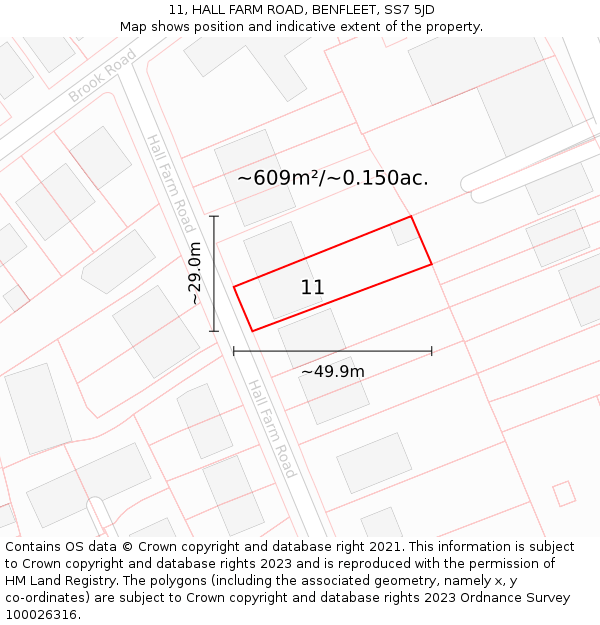 11, HALL FARM ROAD, BENFLEET, SS7 5JD: Plot and title map