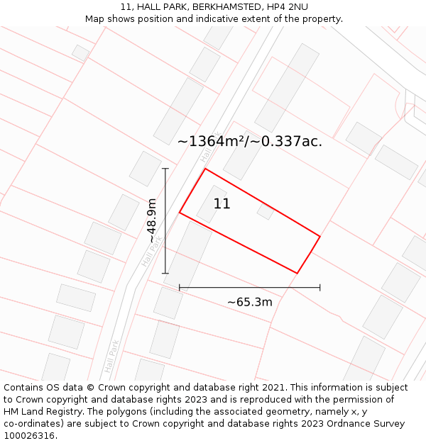 11, HALL PARK, BERKHAMSTED, HP4 2NU: Plot and title map