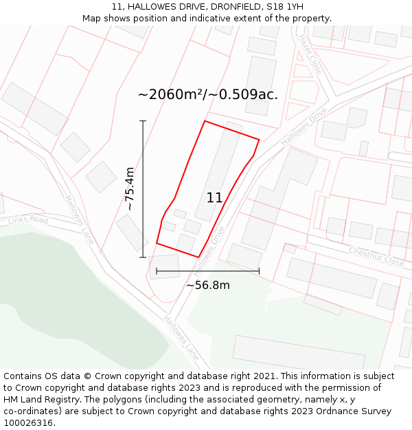 11, HALLOWES DRIVE, DRONFIELD, S18 1YH: Plot and title map