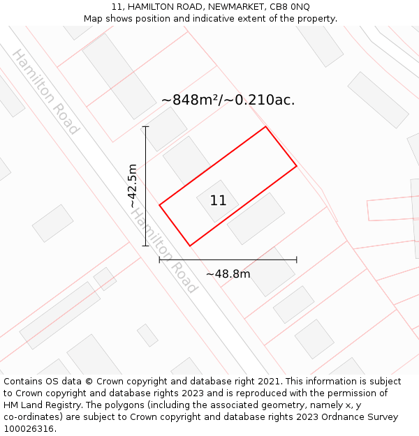 11, HAMILTON ROAD, NEWMARKET, CB8 0NQ: Plot and title map