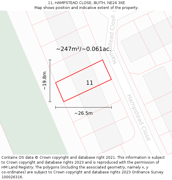 11, HAMPSTEAD CLOSE, BLYTH, NE24 3XE: Plot and title map