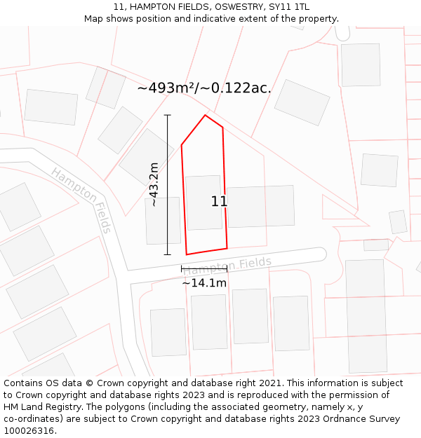 11, HAMPTON FIELDS, OSWESTRY, SY11 1TL: Plot and title map