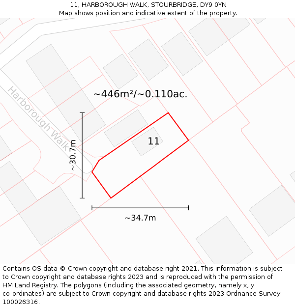 11, HARBOROUGH WALK, STOURBRIDGE, DY9 0YN: Plot and title map