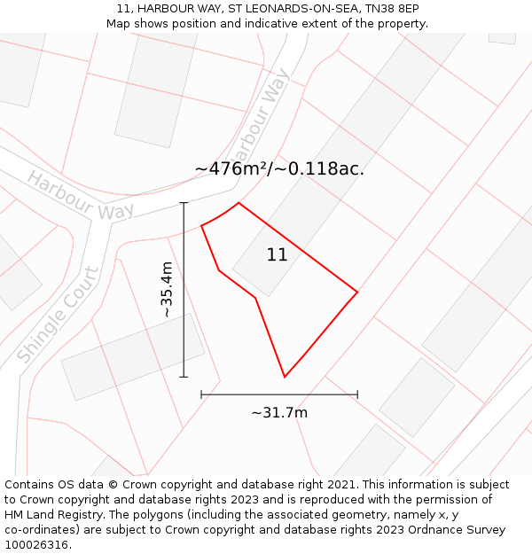 11, HARBOUR WAY, ST LEONARDS-ON-SEA, TN38 8EP: Plot and title map