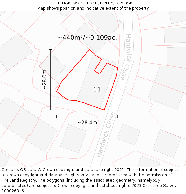 11, HARDWICK CLOSE, RIPLEY, DE5 3SR: Plot and title map