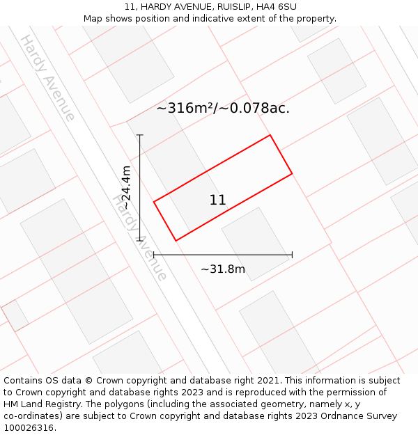 11, HARDY AVENUE, RUISLIP, HA4 6SU: Plot and title map