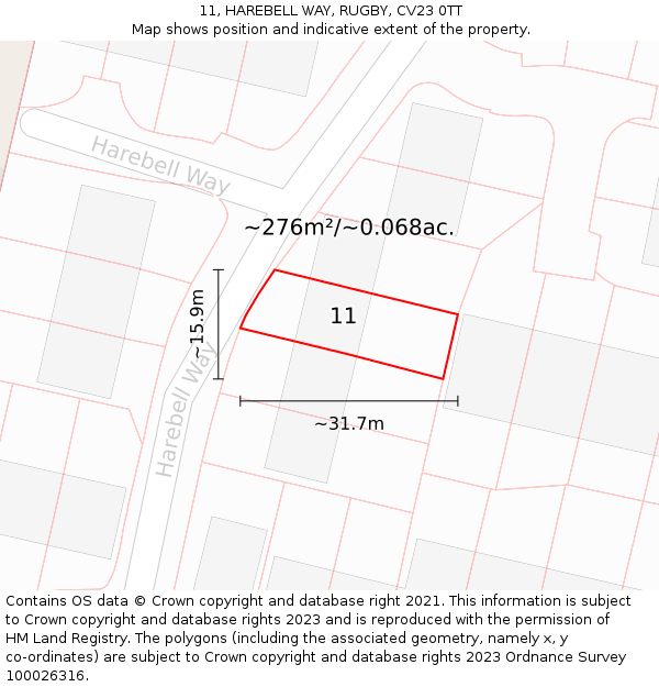 11, HAREBELL WAY, RUGBY, CV23 0TT: Plot and title map