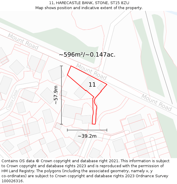 11, HARECASTLE BANK, STONE, ST15 8ZU: Plot and title map