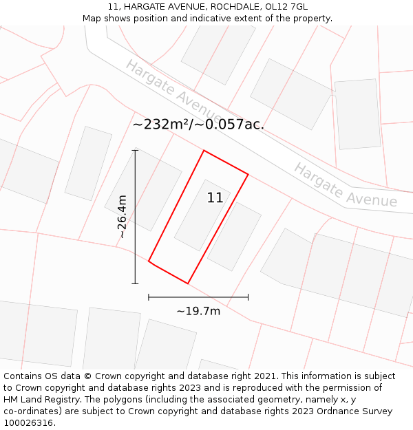 11, HARGATE AVENUE, ROCHDALE, OL12 7GL: Plot and title map