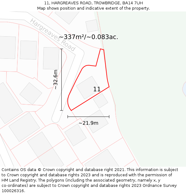 11, HARGREAVES ROAD, TROWBRIDGE, BA14 7UH: Plot and title map