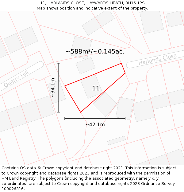 11, HARLANDS CLOSE, HAYWARDS HEATH, RH16 1PS: Plot and title map