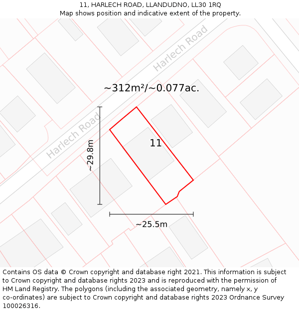 11, HARLECH ROAD, LLANDUDNO, LL30 1RQ: Plot and title map