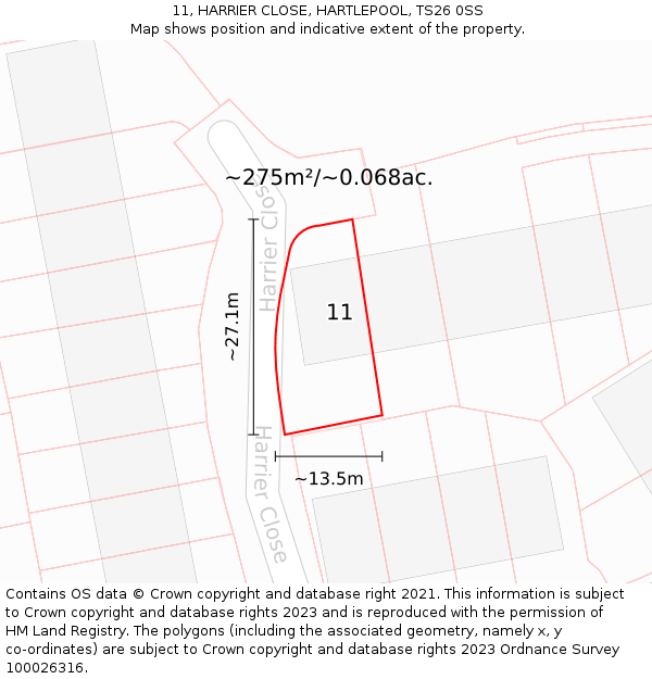 11, HARRIER CLOSE, HARTLEPOOL, TS26 0SS: Plot and title map