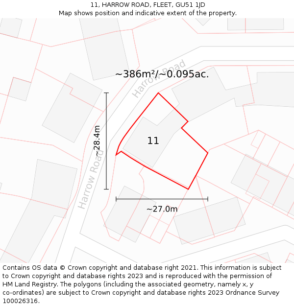 11, HARROW ROAD, FLEET, GU51 1JD: Plot and title map