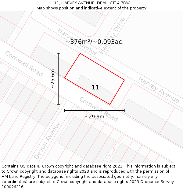 11, HARVEY AVENUE, DEAL, CT14 7DW: Plot and title map