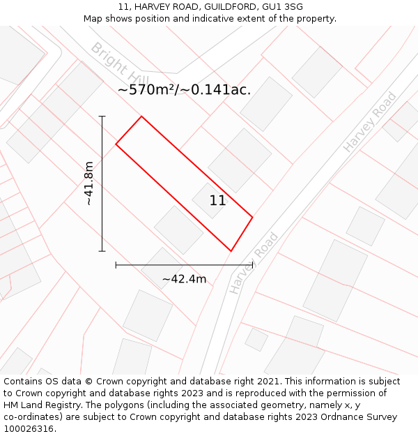 11, HARVEY ROAD, GUILDFORD, GU1 3SG: Plot and title map