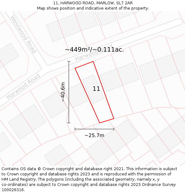 11, HARWOOD ROAD, MARLOW, SL7 2AR: Plot and title map