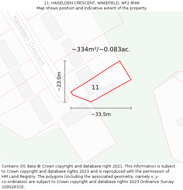 11, HASELDEN CRESCENT, WAKEFIELD, WF2 8NW: Plot and title map