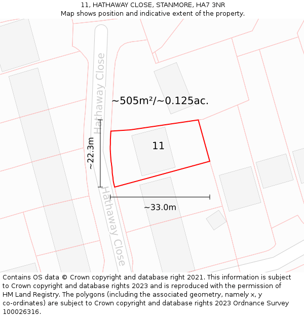 11, HATHAWAY CLOSE, STANMORE, HA7 3NR: Plot and title map