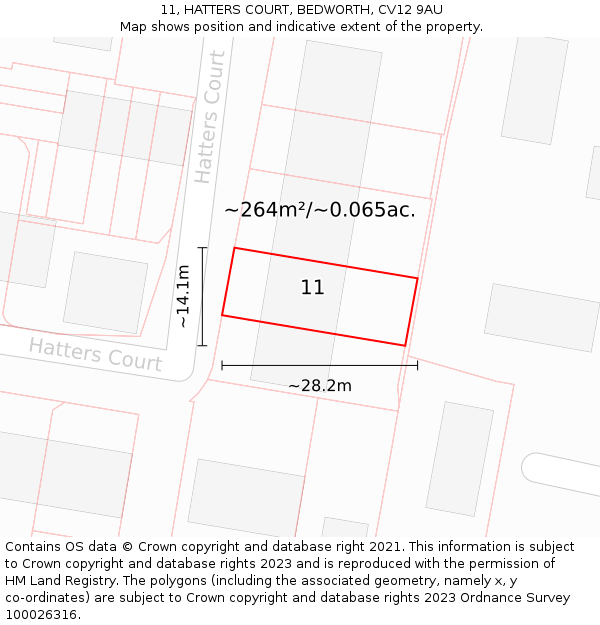 11, HATTERS COURT, BEDWORTH, CV12 9AU: Plot and title map