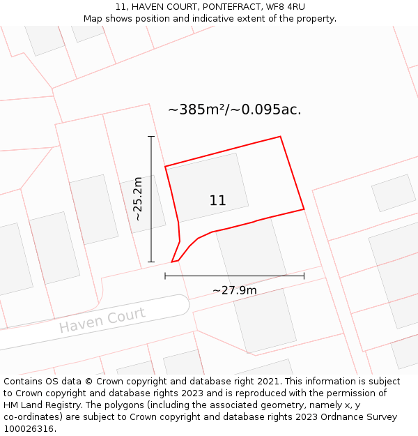 11, HAVEN COURT, PONTEFRACT, WF8 4RU: Plot and title map