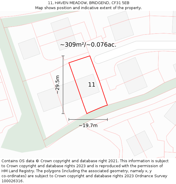 11, HAVEN MEADOW, BRIDGEND, CF31 5EB: Plot and title map